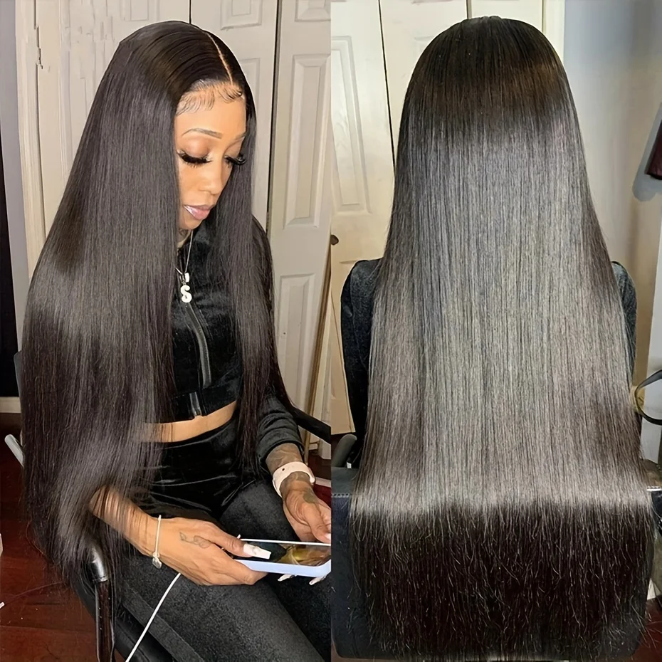 Black Straight Human Hair Wigs 13X6 Hd Lace Frontal Wig 30 40 Inch 13X4 Brazilian Pre Plucked Front Wig For Women 250 Density