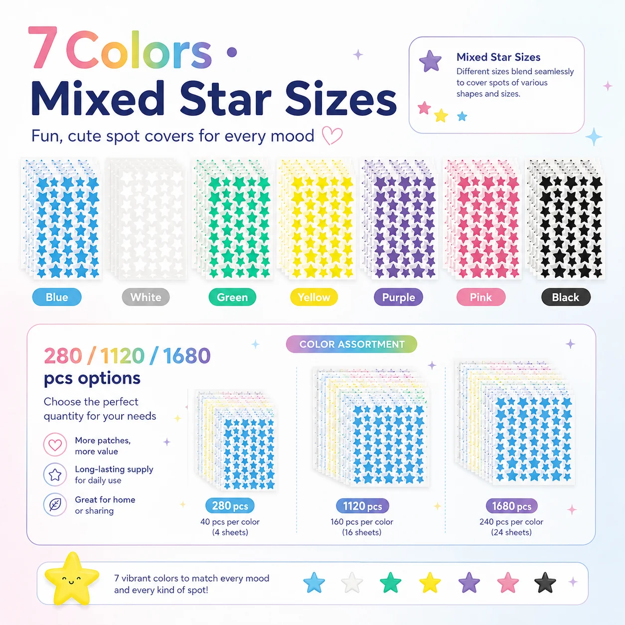 280/1120/1680pcs Seven-Color S - огляд і ціна Skincare Gentle