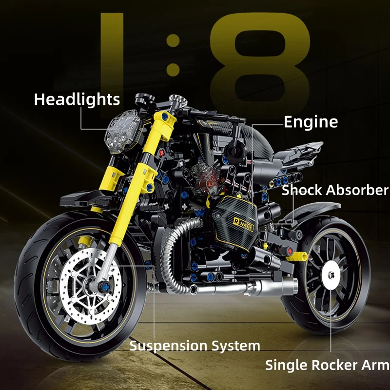 Technical Motorcycle Building Blocks Classic Motorbike Locomotive Racer Model Bricks Assemble Toy For Kids Birthday Gift 563pcs