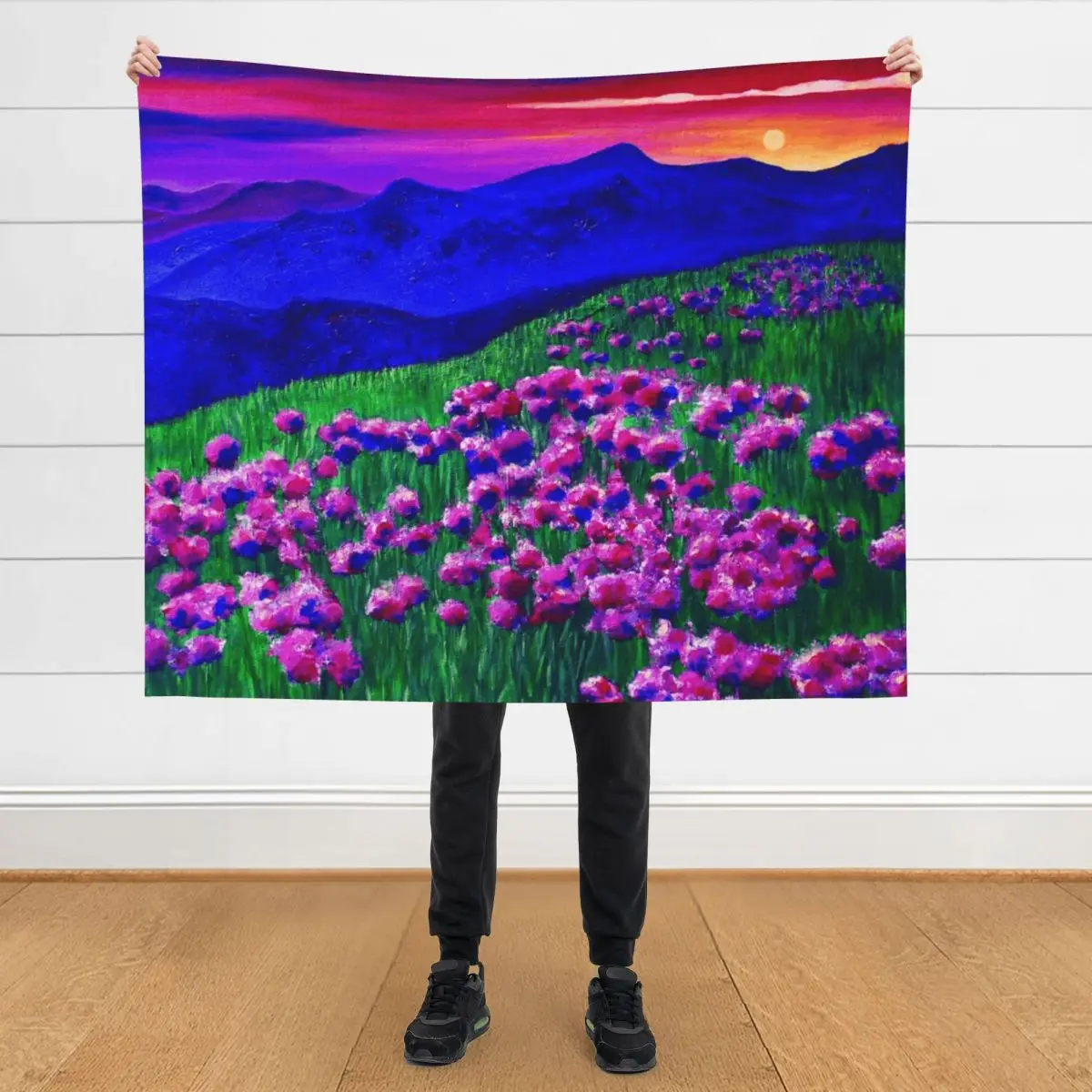 

Rainbow Sunset Soaked Mountain Landscape Throw Blanket cosplay anime Camping Soft Plaid Blankets