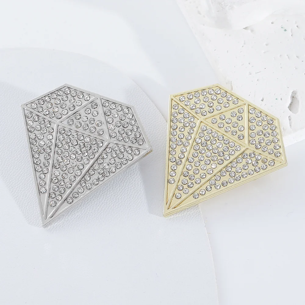 Rhinestone Diamond Shape Lapel Pin, Gold/Silver Tone Crystal Brooch for Suits, Formal & Business Wear
