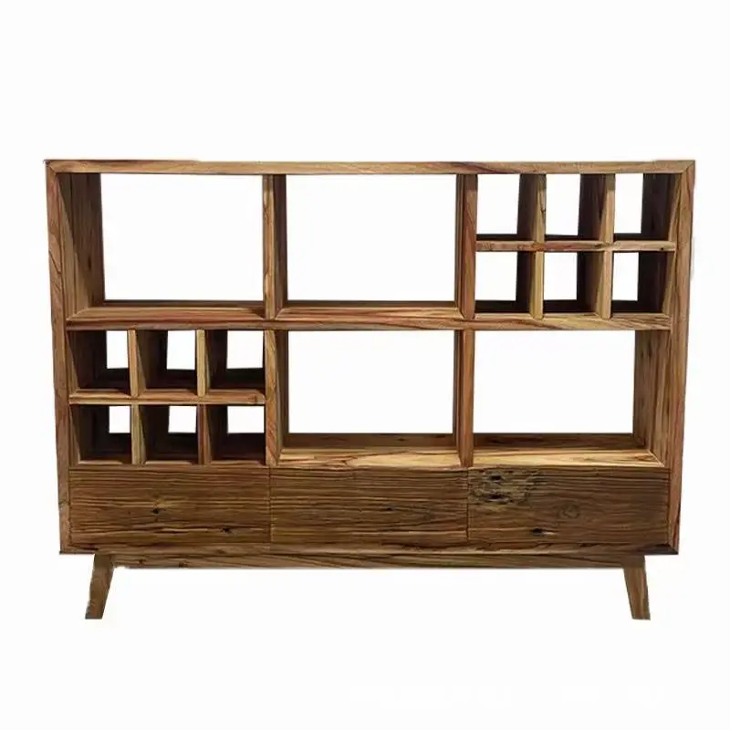 Estante Bogu pequeño de madera maciza para el hogar, portavasos para tetera con rejilla múltiple de suelo a techo, armario lateral de comedor, olmo antiguo