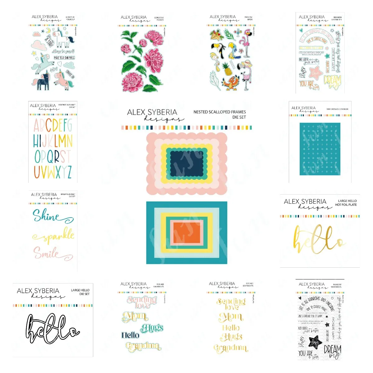 

Rainbow Sentiments Clear Stamps Hello Word Hot Foil Plates and Dies Layered Stencils for Diy Paper Card Scrapbooking Decoration