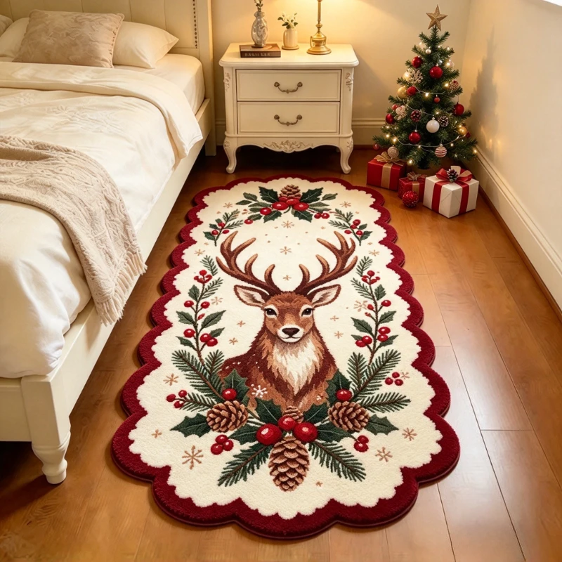 Christmas Themed Carpets for Living Room Irregular Shape Bedroom Decor Carpet Fluffy Soft Bedside Plush Rug Home Thick Floor Mat