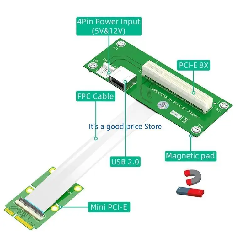 Mini PCIE to PCIExpress Slot 4Pin Power Adapter Board with USB2.0 Port Extension Cable Vertical