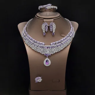 HIBRIDE New Temperament Gorgeous Pink sliver color Jewelry Necklace Earrings Bracelet Women's Decoration Wedding Ball Gift 1043