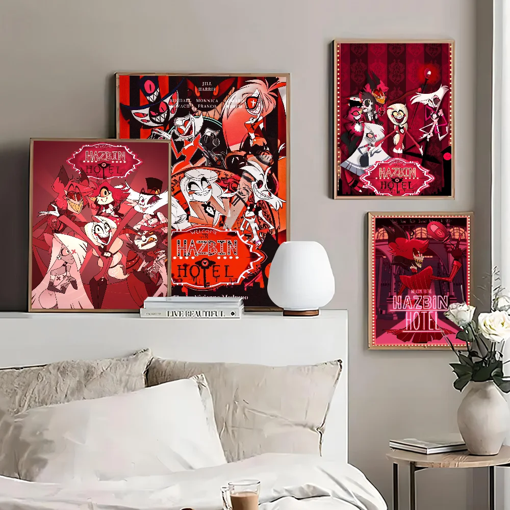 

H-Hazbin Cartoon Hotel Poster Self-adhesive Art Poster Whitepaper Prints Posters Artwork Aesthetic Art Wall Painting