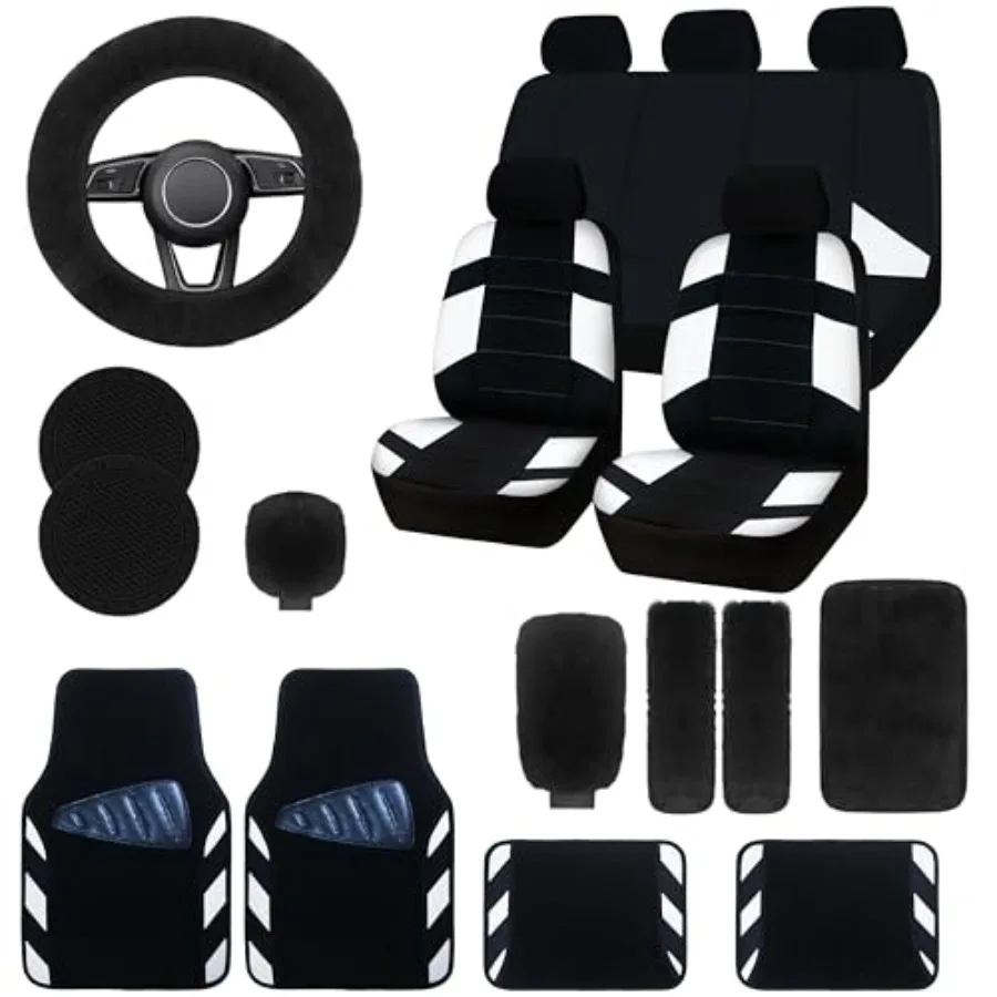 

Car Seat Cover Full Set Universal Breathable with Waterproof Floor Mats for Sedans Cars Vans SUV Trucks Black