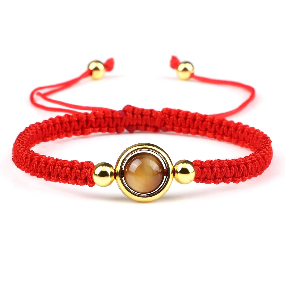 Lucky Red Thread Woven Adjustable Prayer Bracelets Charm 8mm Natural Tiger Eye Stone Pendant Bracelet Women Men Handmade Jewelry