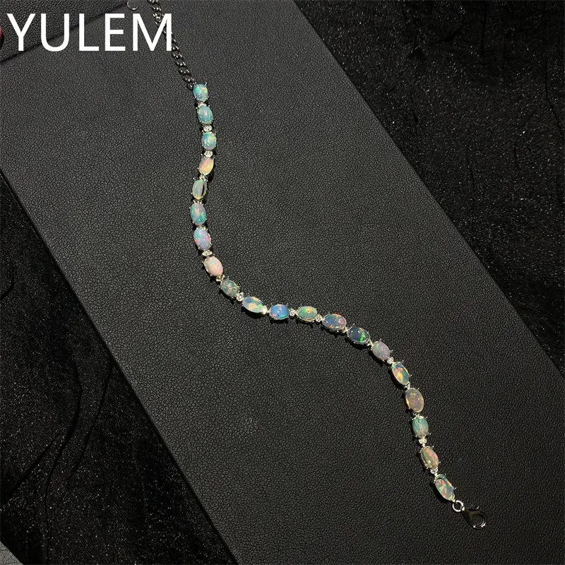 2026 Ethiopia Opal Bracelet Oval Cut 4x6mm Fine Natural Colorful Gemstone Jewelry 925 Sterling Silver for Women Daily Wear