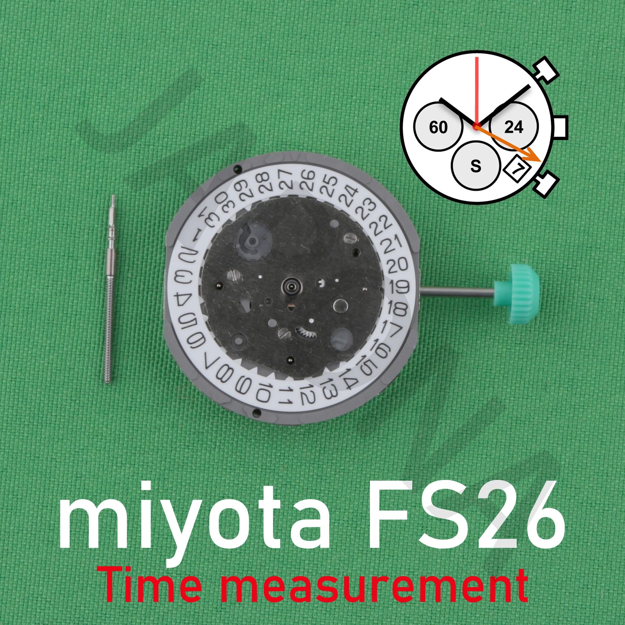 

FS26 movement miyota fs26 movement Chronograph 1/1 sec. Timing up to 59 minutes 59 seconds.