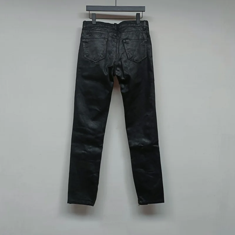 Owen Seak Men‘s Oil wax Jeans Classic Denim Gothic Men Coated Casual Trousers High Street Solid Designer luxury Pants - Image 2