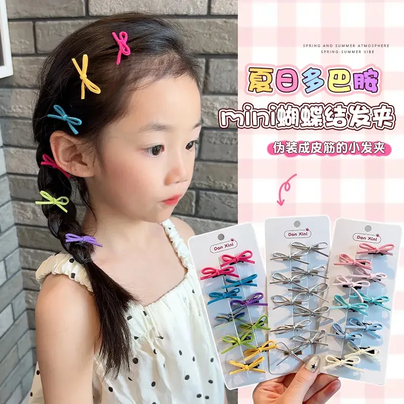 10PCS/Bag Mini Sweet Bow Hair Clips Princess Girl Braided Headwear Colorful Bowknot  Summer Barrettes Kids Hair Accessories