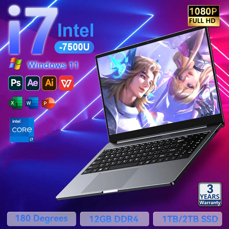 14,1-дюймовый ноутбук с Windows 11 i7 Intel CORE i7 7500U Ноутбук 12 ГБ ОЗУ 1 ТБ/2 ТБ SSD Office 1920*1080P i7 Компьютерный ПК 14,1-дюймовый ноутбук с Windows 11 i7 Intel CORE i7 7500U Ноутбук 12 ГБ ОЗУ 1 ТБ/2 ТБ SSD Office 1920*1080P i7 Компьютерный ПК