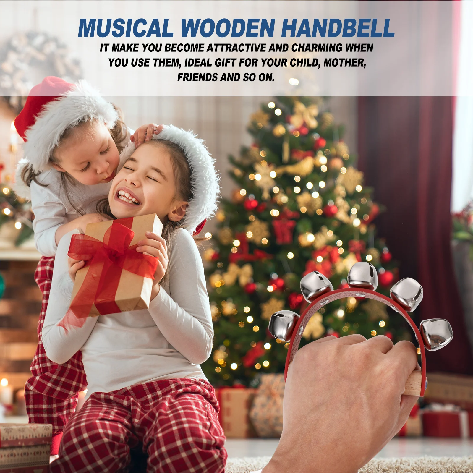 5 قطعة للطفل Handbell عيد الميلاد مزلقة أجراس الاطفال الخشب مقبض أجراس Handbell الموسيقية تهز جرس يده خشخيشات #3