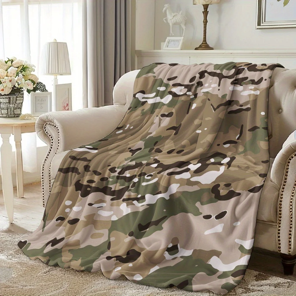 1pc Camouflage-style Print with Faux Cloth Texture, Soft and Warm Printed Blanket. Great Holiday Gifts for Classmates, Friends,