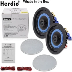 Herdio 4 Inch Ceiling Mounted Speaker Recessed Ceiling Wall Waterproof Speaker For Bathroom kitchen living Room Office