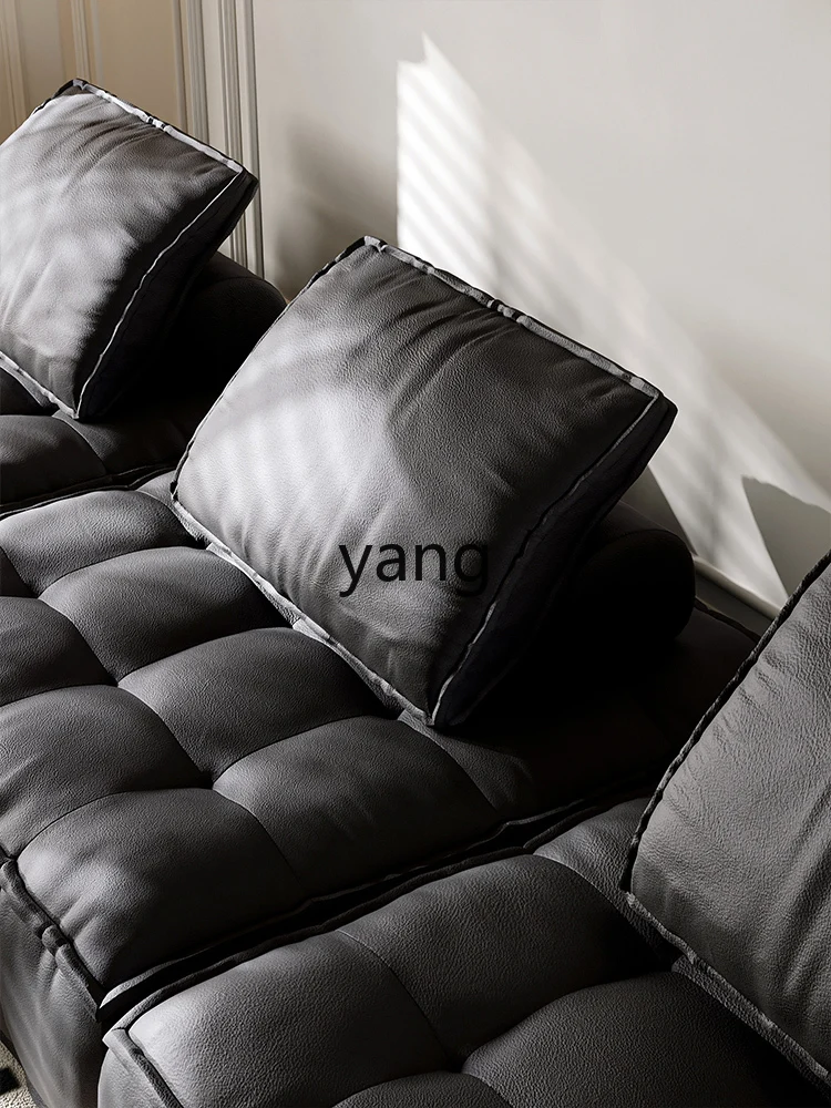 Yjq Tofu Block Sofa Module Small Apartment Living Room Lazy Genuine Leather Black Square Double Combination