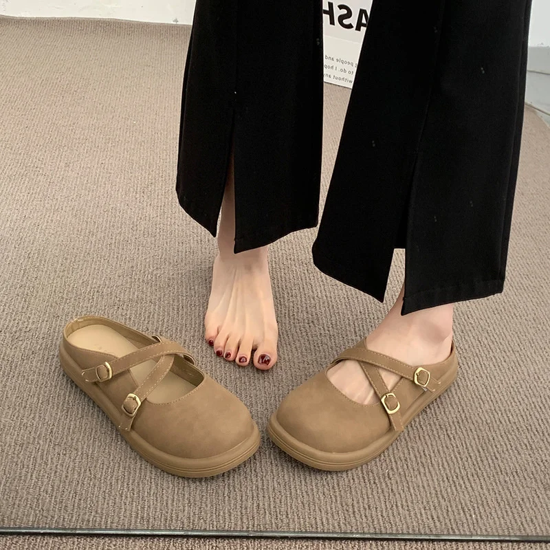 Flats Shoes Women Vintage Sandals  Narrow Band Zapatos De Mujer Loafers Cozy Outside Sandalias Femininas Original Brand Slippers