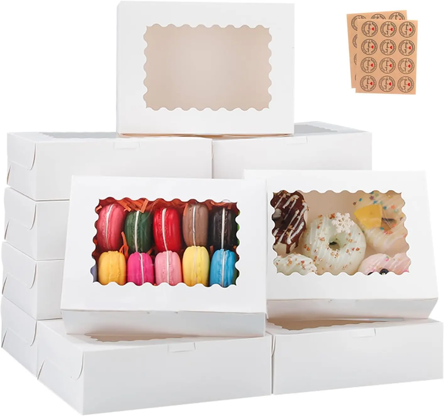 

50pcs 8x6x2.5 Inch Window Cookie Boxes, White Bakery Pastry Treat Boxes for Strawberries Muffins