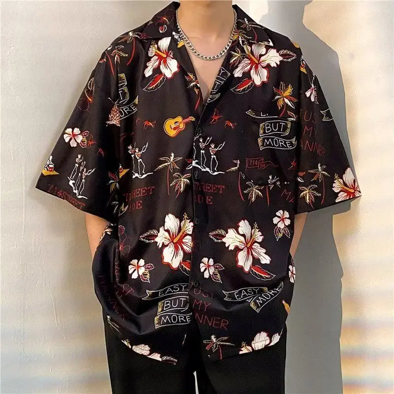 

New Vintage Cuban Collar Men's Button Loose Short-sleeved Floral Shirt