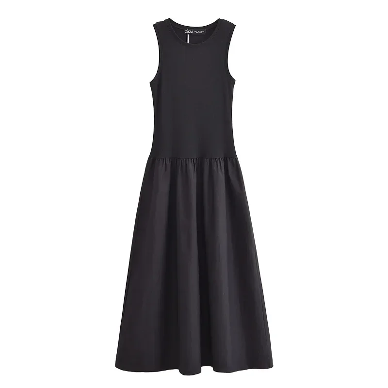 Abiti lunghi neri da donna Abiti eleganti senza maniche primaverili Abiti casual vintage da festa color kaki