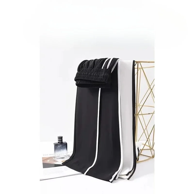 Quick-drying Ice Silk Wide-leg Pants Drape Casual Loose White Sweatpants Good-looking Women's Summer Thin New Straight-leg Pants
