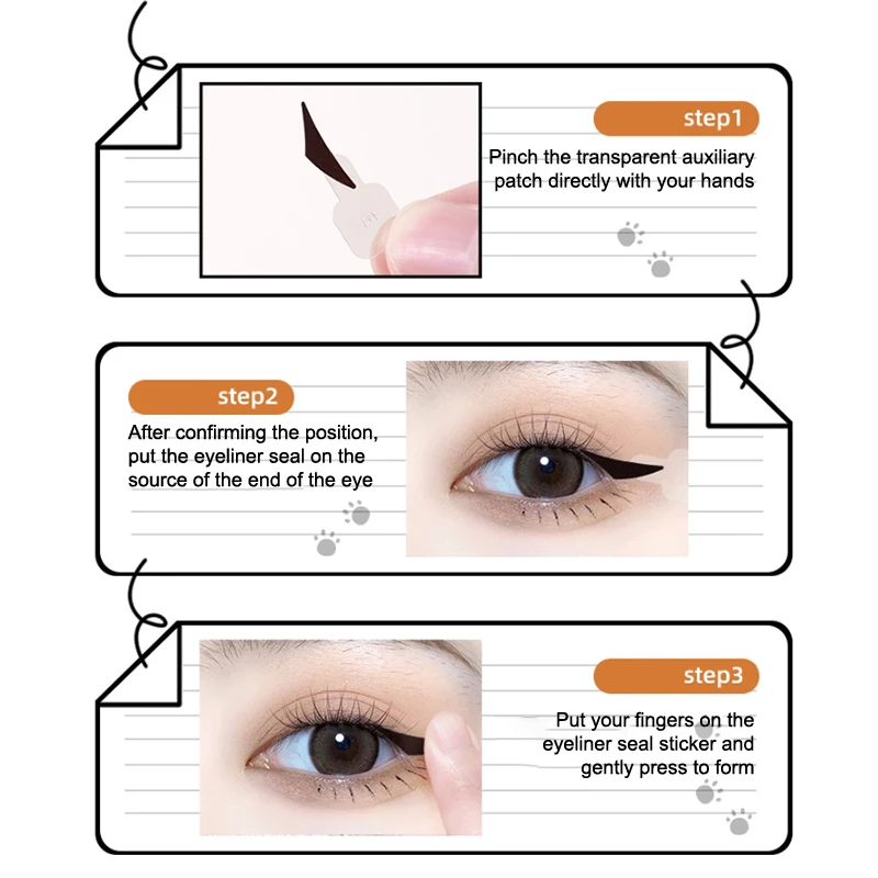 140 unids/caja pegatinas de sello delineador de ojos resistentes al agua con mango moldeado de un solo palo fácil de usar resistente al agua al sudor