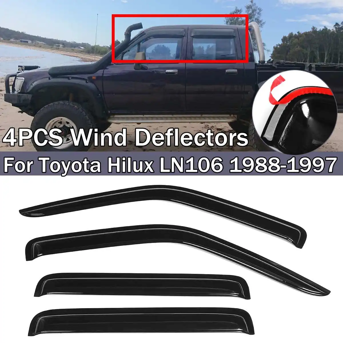 

4PCS Car Window Wind Deflectors Tinted For Toyota Hillux LN106 1988 1989 1990 1991 1992 1993 1994 1995 1996 1997 Awnings & Shelt