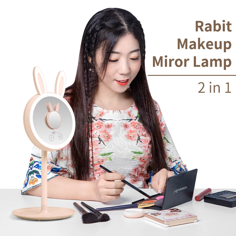 

Makeup Mirror With Light table lamp With LED touch vanity mirror 10X compact Cosmetic mirror Adjustable Brightness Rabbit modeli