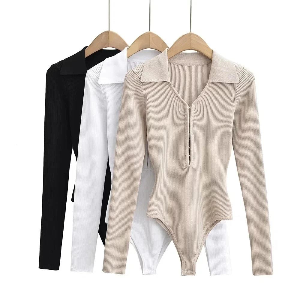 Sexy Spicy Girl Snap V-Ne Elastic Bandage Knitted One-Piece Sweater Women's Autumn Winter Inner Wear Base irt  Collar