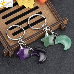 Csja Healing Natuursteen Sleutelhanger Trendy Maan Ster Charme Kraal Hanger Zilveren Kleur Houder Sleutelhanger Auto Sleutelhanger Sleutelhanger Sleutelhanger Tas Decor H368