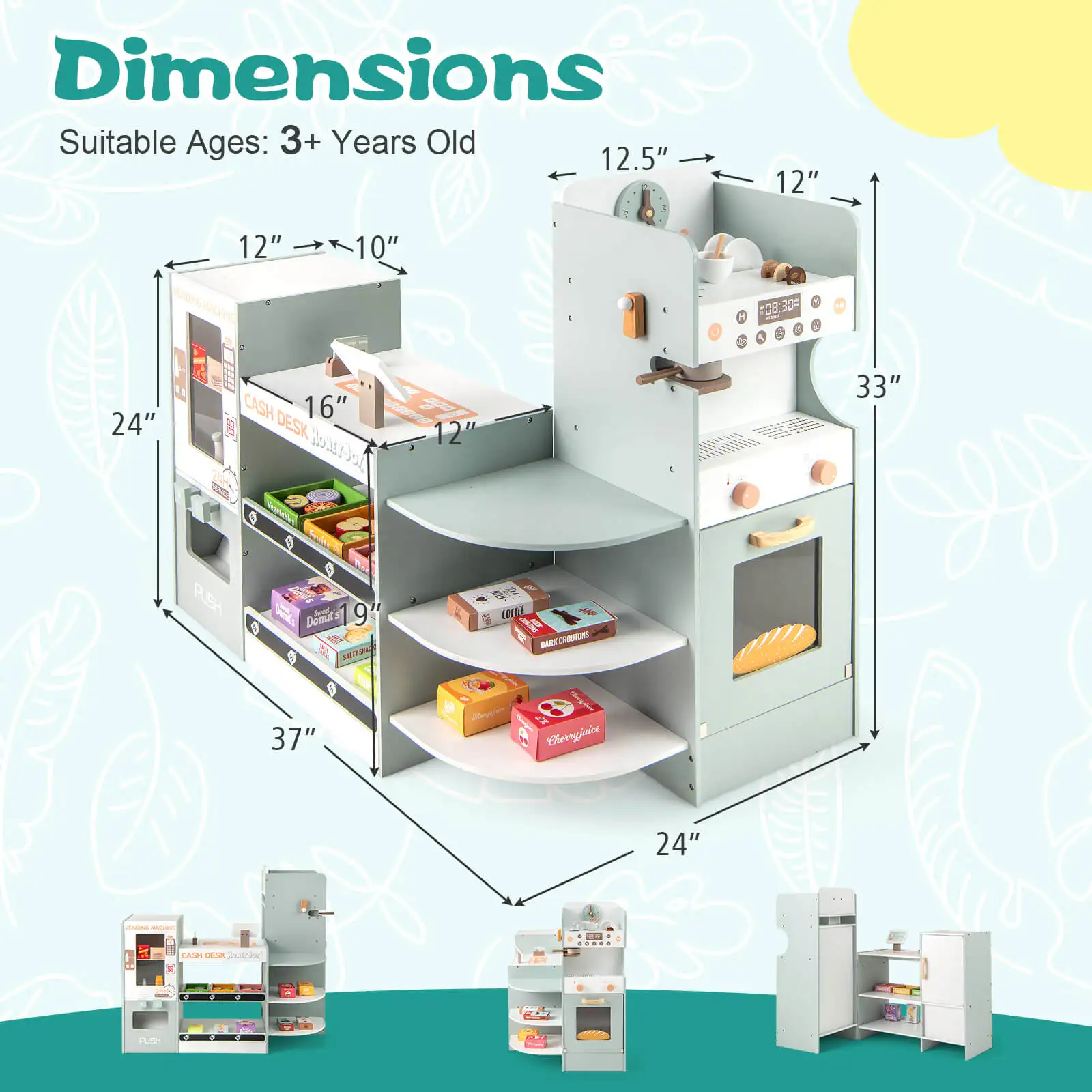 Kids Grocery Store Playset with Vending Machine Checkout Counter Coffee Maker