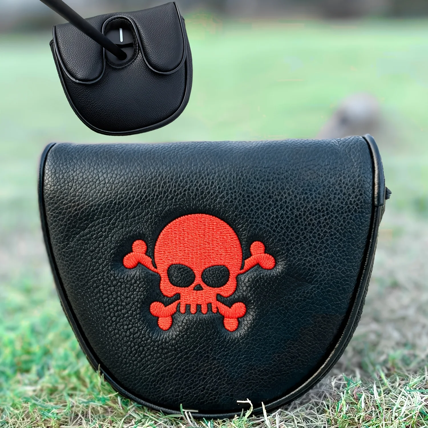 1pc Golf Mallet Putter Cover, Skull Style Embroidered Putter Headcover, Fits Most Golf Mallet Putter Brands