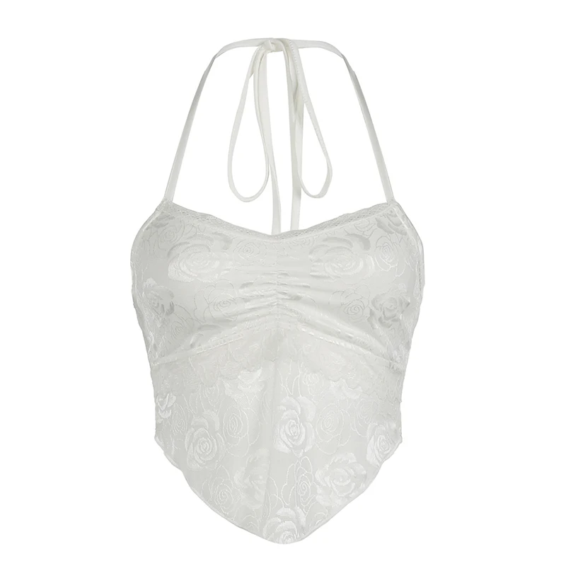 Daraga-Haut en dentelle dos nu blanc pour femme, caraco sexy, mini plis, club, fête, été, court, vacances, mode Y2K, esthétique, chaud, 1300