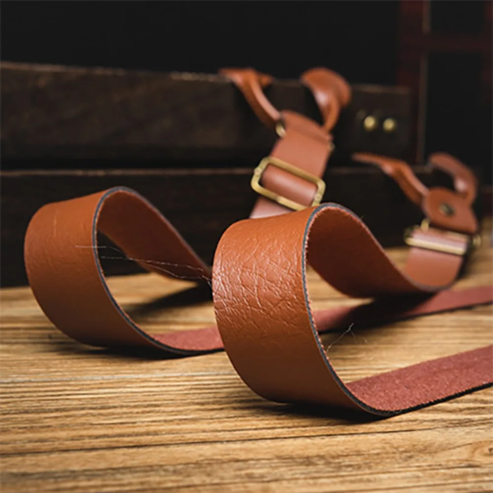 Fashion Y-Type Suspenders for Men Retro Anti-slip Buttoned Suspenders Suit Accessories British Style PU Leather Suspenders Gift