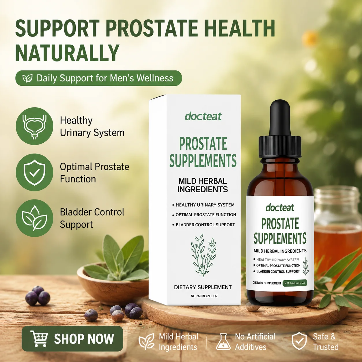 Docteat Prostate Support Liquid Drops Saw Palmetto Stinging Nettle Root Extract Men's Urinary Wellness Supplement 60ml