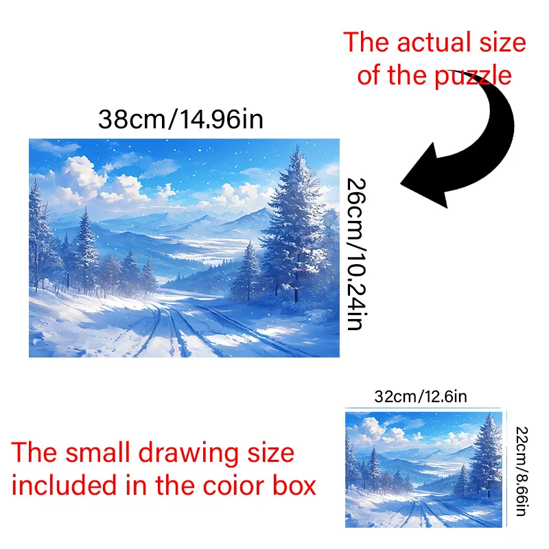 静かで新鮮な冬の雪景色をデザインした大人向けミニジグソーパズルの箱 - 傷つきにくい、高難易度