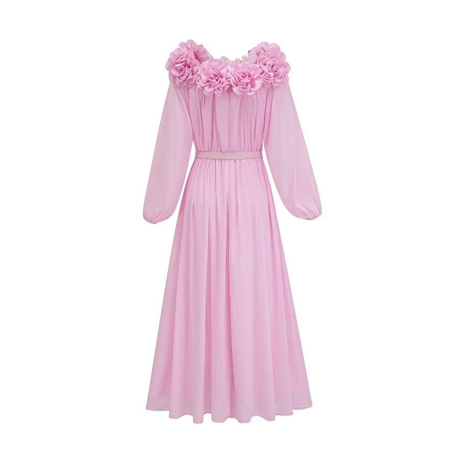 Vestido de noite rosa com fenda lateral, vestidos de baile, flores sem alças, vestidos de casamento com cinto, trem, 2024