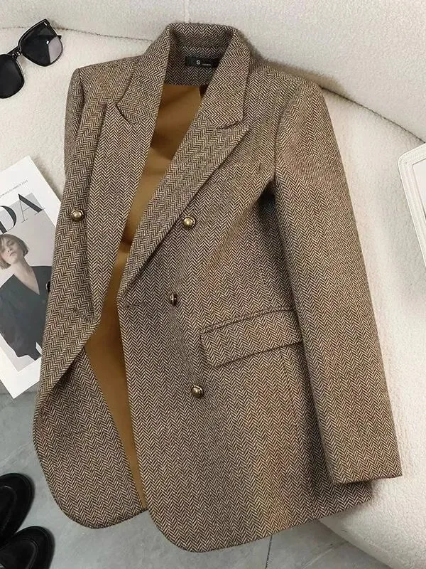 

Женский костюм Fenixuan: Элегантный жакет весна-осень 2025, новинка, маленький размер, ретро-стиль, универсальный, модный, в западном стиле, топ