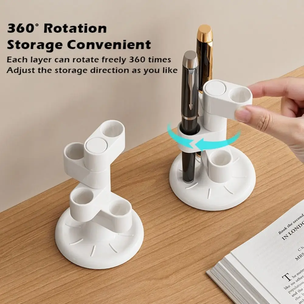 Simple ABS Pen Holder 4-slot Rotating Household Toothbrush Holder Makeup Brush Holder School Office Home