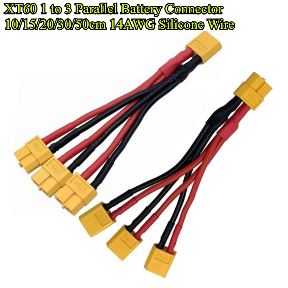 1Pcs/lot XT60 Parallel Battery Connector Male/Female Cable Dual Extension Y Splitter 10cm~50cm 14AWG Silicone Wire for RC Motor