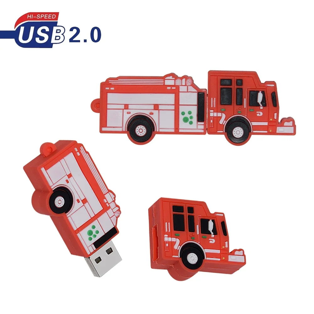 USB2.0 Cartoon Feuerwehrmann Feuerwehrauto-Stil Flash-Laufwerk Wasserdichter Pen-Laufwerk 32 GB Flash-USB-Stick 4G 8 GB 16 GB 64 GB 128 GB Pendrive