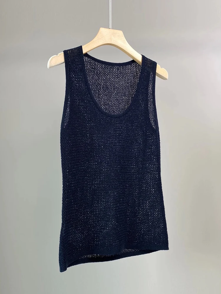 Faionable U-Ne الجوف خارج القطن الكتان Svel تانك الأعلى رقيقة الصيف أعلى للنساء تخفيف Sle فضفاضة تناسب طول منتظم