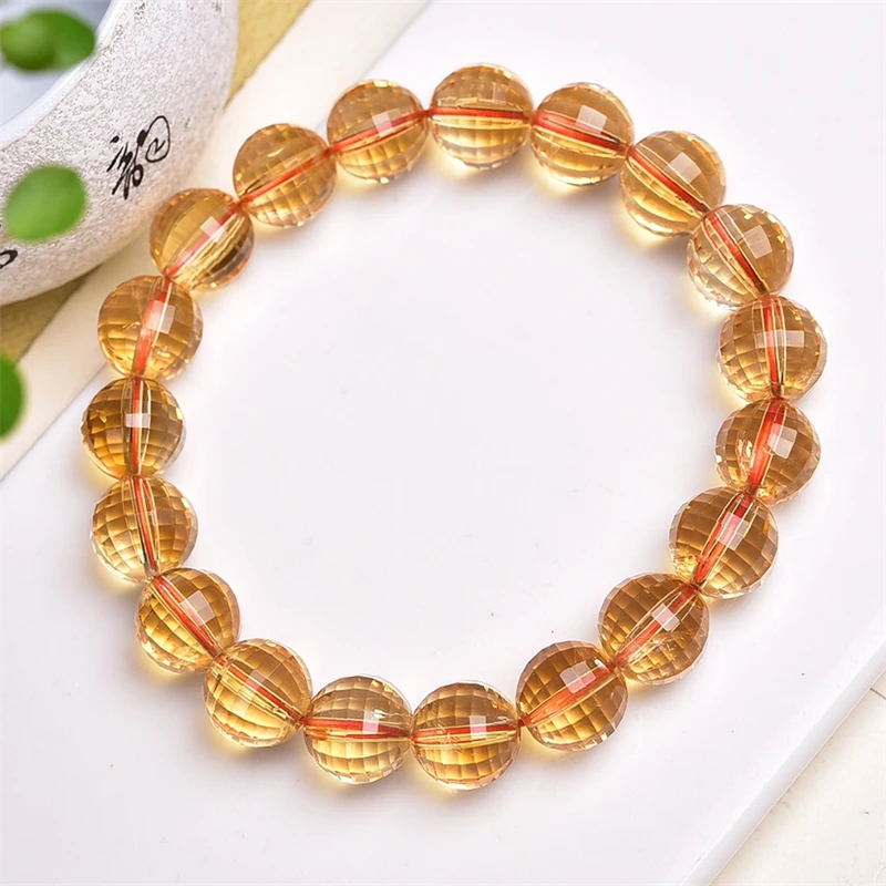 11.5MM Natural Citrine Facet Bead Bracelet Colorful Gemstone Strings Fashion Beautifully Jewelry For Men And Women Gift 1PCS