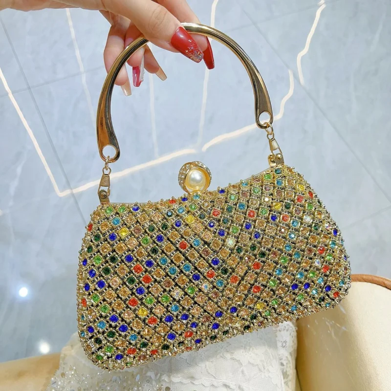 

Ele Pearl Diamond Embedded Ladies Clutch Handbag Evening Bag Chain Strap Crossbody Bag Faionable Polyester Material