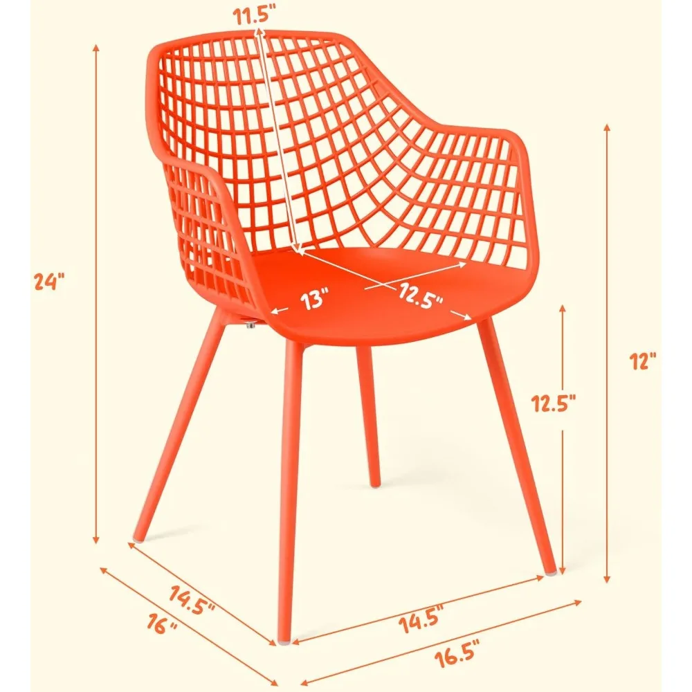 Cadeira de encosto curvo infantil, cadeiras para crianças, braços ergonômicos, pernas de metal, almofadas antiderrapantes para os pés, 4 peças