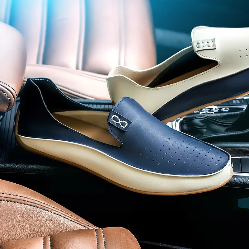 Hot Sale Italian Mens Boat Shoes Plus Size 47 Light Leather Mens Loafers Breathable Slip-on Casual Flats Men Driving Shoes Male
