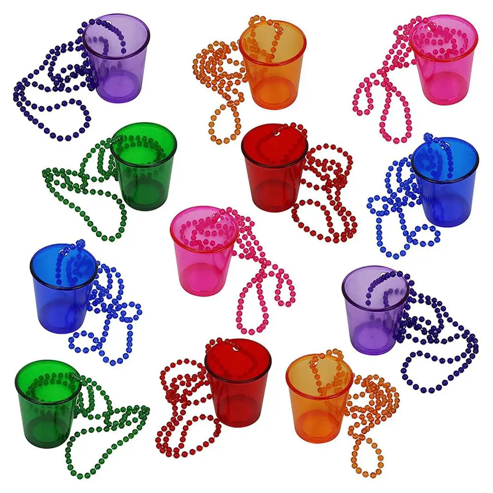 12 Pcs Bridal Shot Glass Chain Bead Necklace Small Wine Glass Game Props Bachelor Party Necklace Bridal Shower Decorations