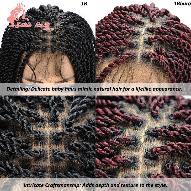 36" Synthetic Full Lace Braided Wigs Braids Hair Wig Lace Front Twist Braiding Knotless Box Braid Wig For Black Women Sable Lady